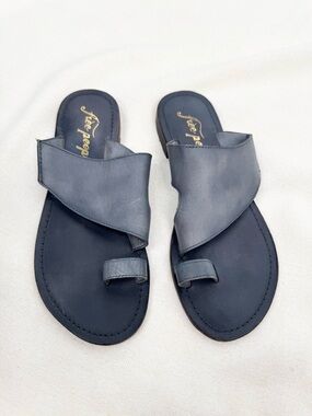 Free People Abilene Slide Sandals Womens EU 37 Blue Gray Toe Loop Minimalist